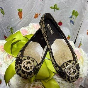 Michael Kors Leopard-Print Ballet Flats with Gold MK Emblem